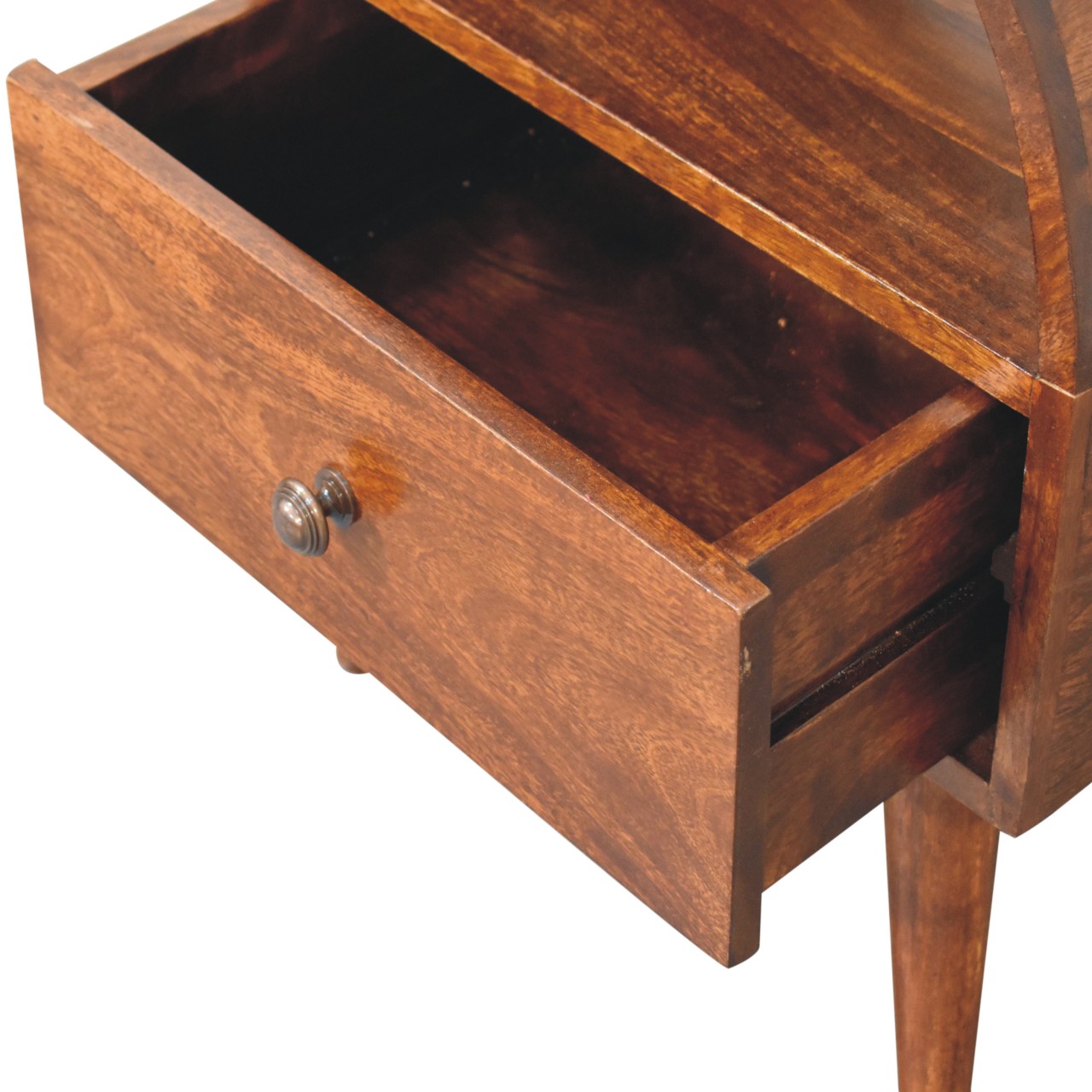 Solid Mango Wood Chestnut Finished 1 Drawer Dome Bedside - Image 6