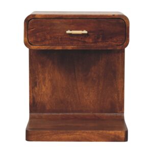 Solid Mango Wood Chestnut Finished 1 Drawer T-Bar Rounded Bedside