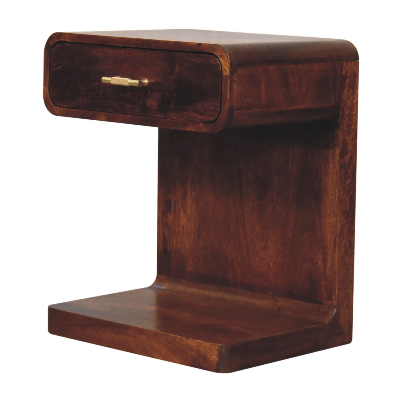 Solid Mango Wood Chestnut Finished 1 Drawer T-Bar Rounded Bedside - Image 3