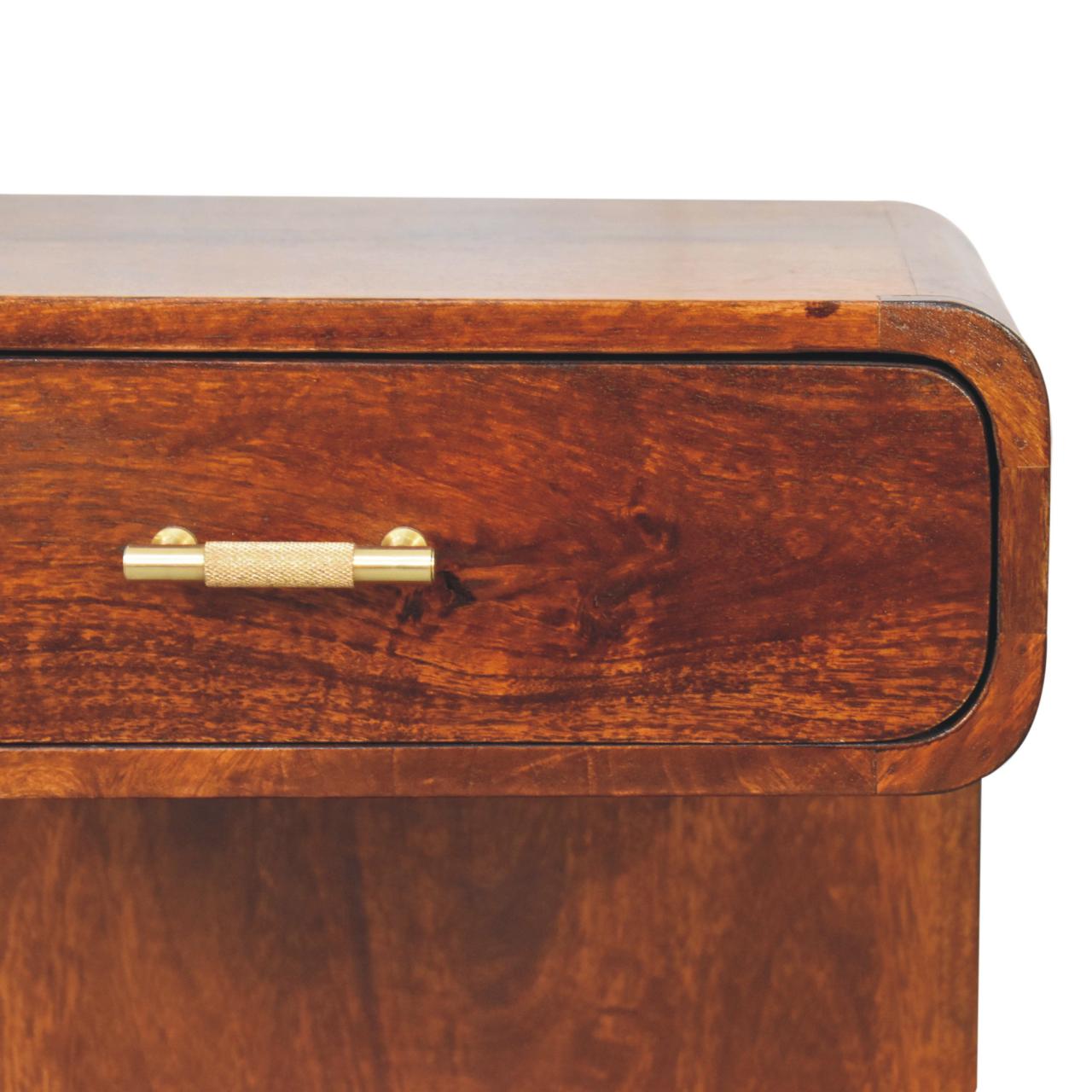 Solid Mango Wood Chestnut Finished 1 Drawer T-Bar Rounded Bedside - Image 4
