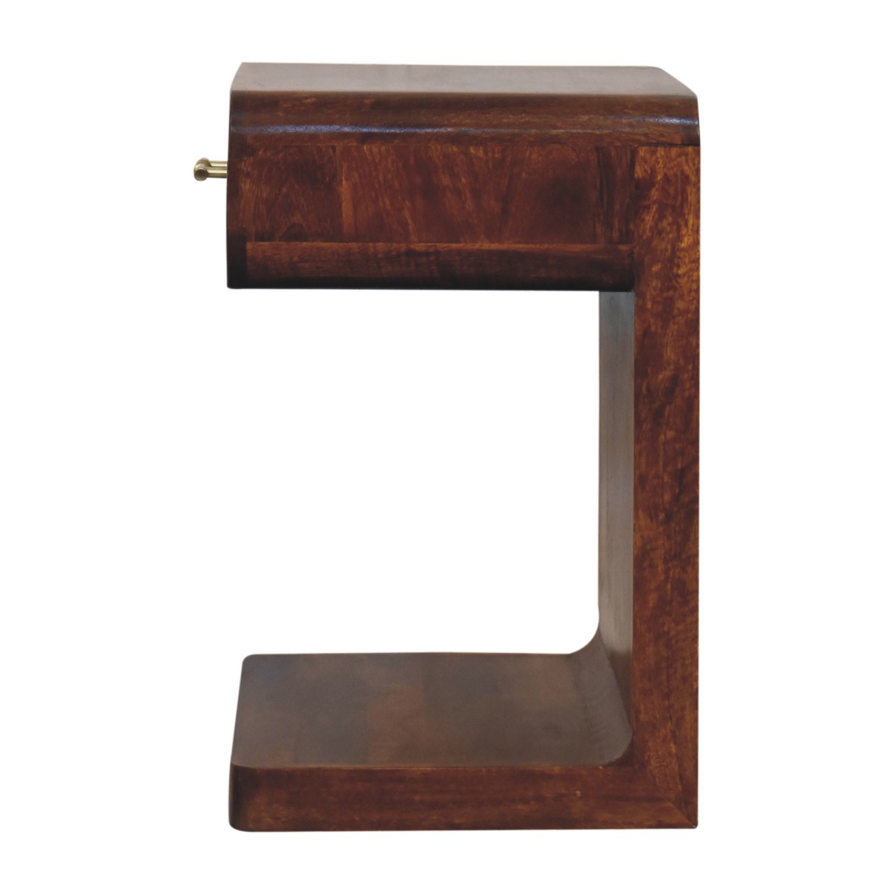 Solid Mango Wood Chestnut Finished 1 Drawer T-Bar Rounded Bedside - Image 8