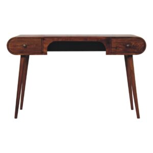 Solid Mango Wood Chestnut Finished 2 Drawer London Arch Writing Desk
