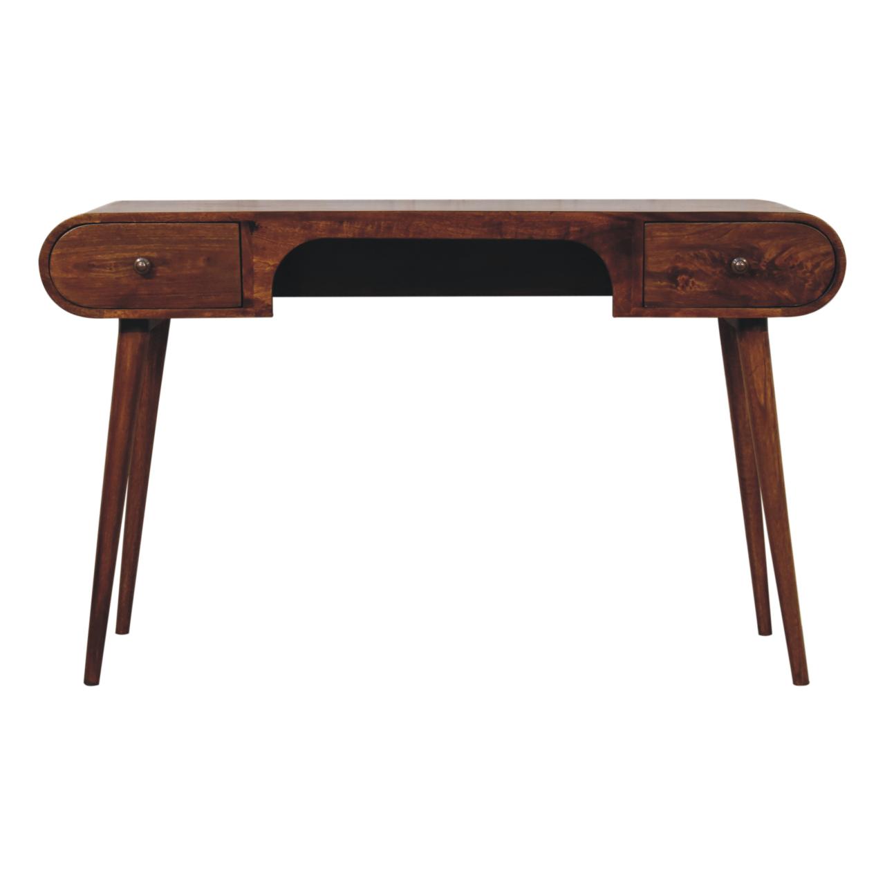 Solid Mango Wood Chestnut Finished 2 Drawer London Arch Writing Desk
