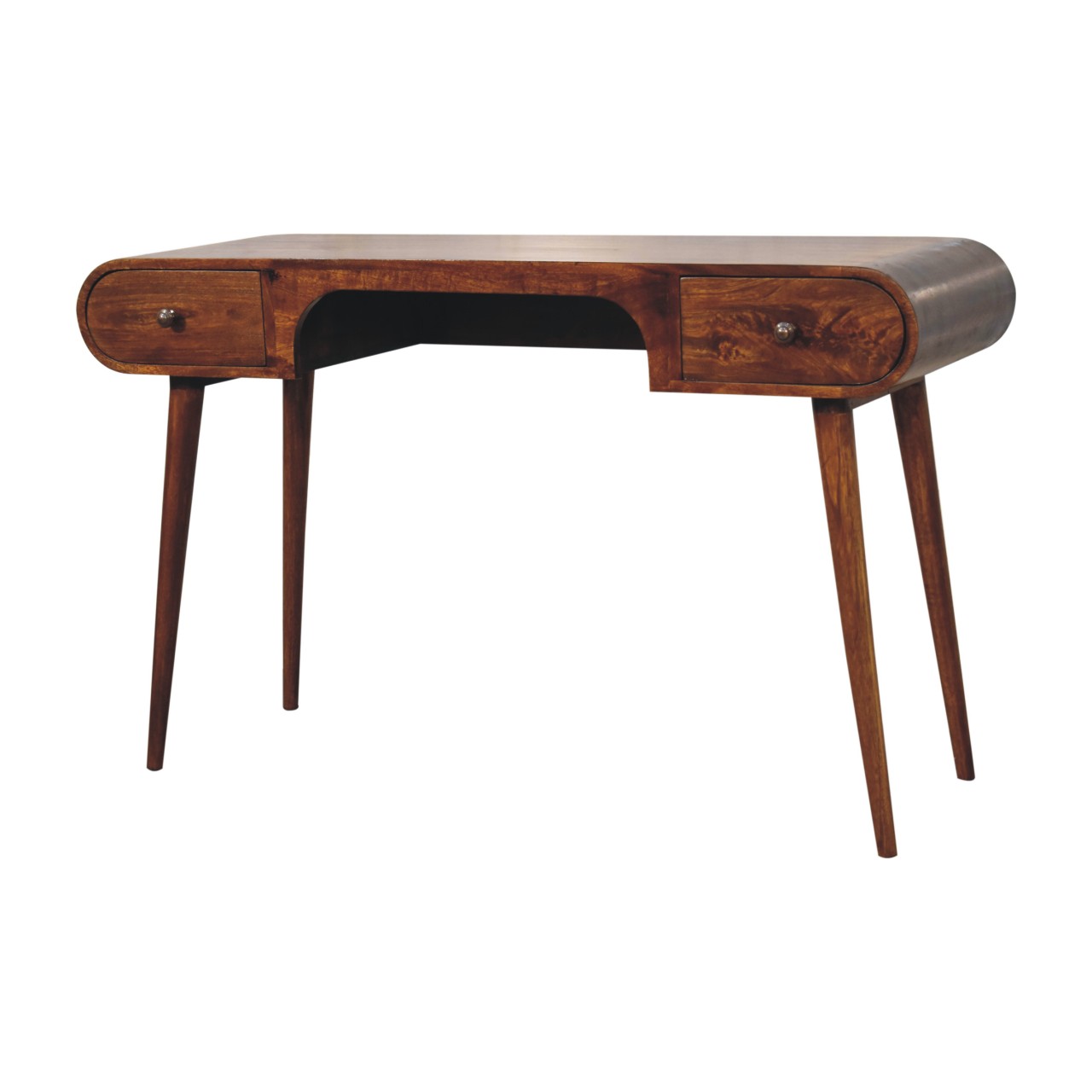 Solid Mango Wood Chestnut Finished 2 Drawer London Arch Writing Desk - Image 2