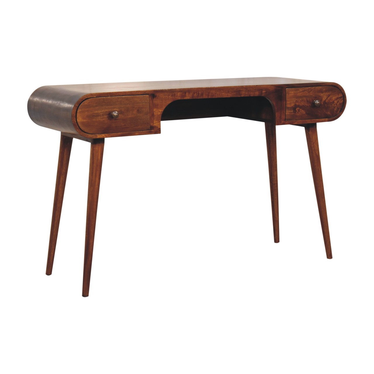 Solid Mango Wood Chestnut Finished 2 Drawer London Arch Writing Desk - Image 3