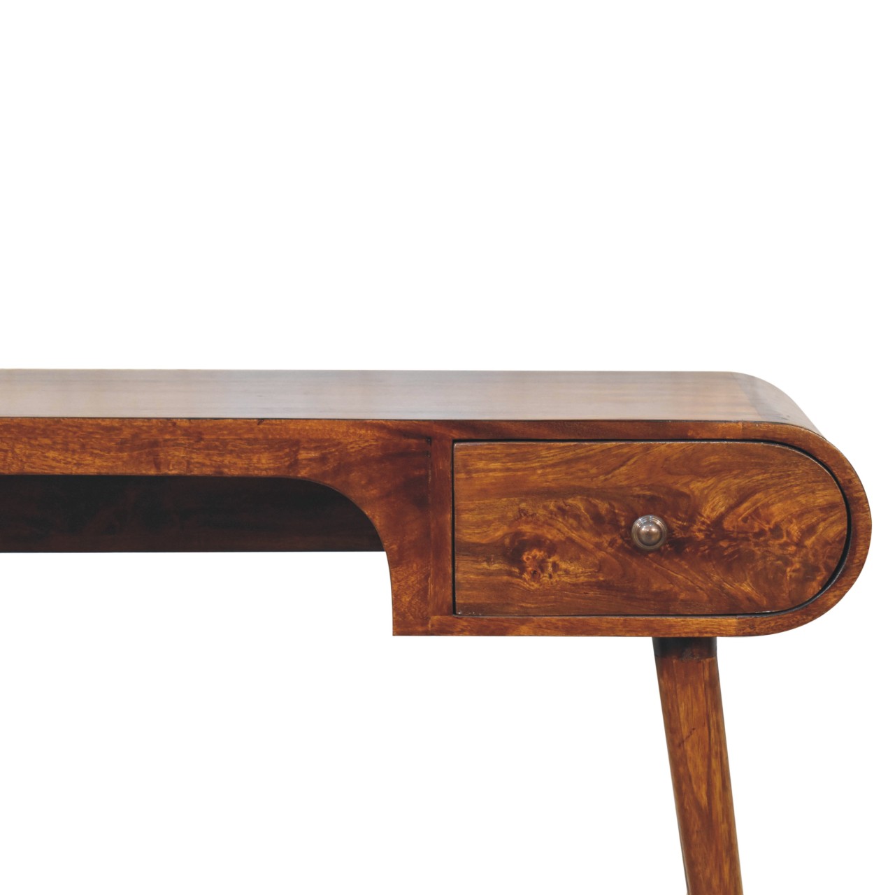 Solid Mango Wood Chestnut Finished 2 Drawer London Arch Writing Desk - Image 4