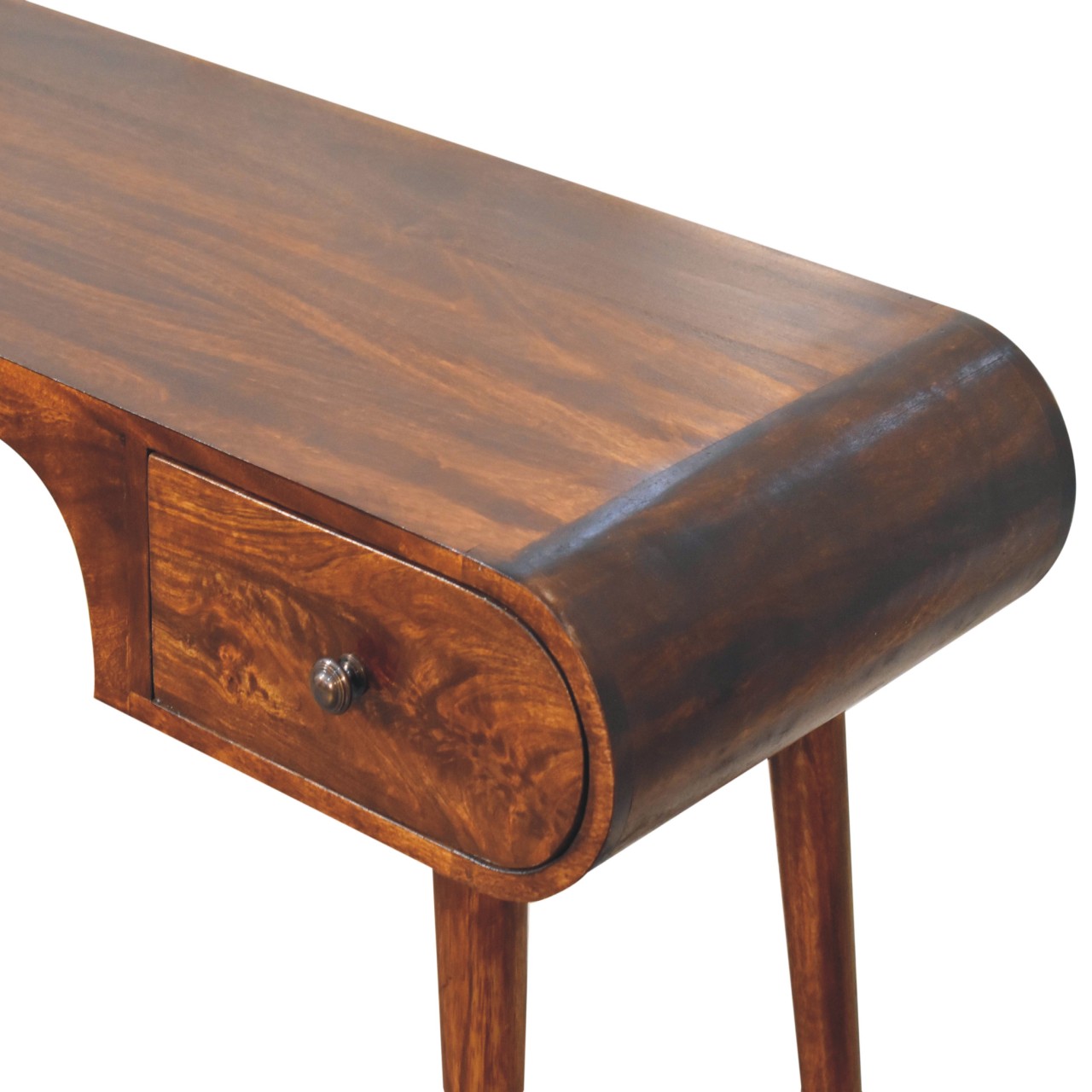 Solid Mango Wood Chestnut Finished 2 Drawer London Arch Writing Desk - Image 5