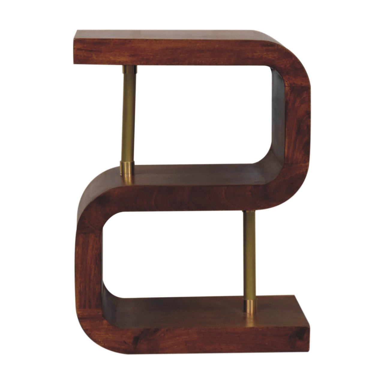 Solid Mango Wood Chestnut Finished S-Curve Brass Detail Bedside