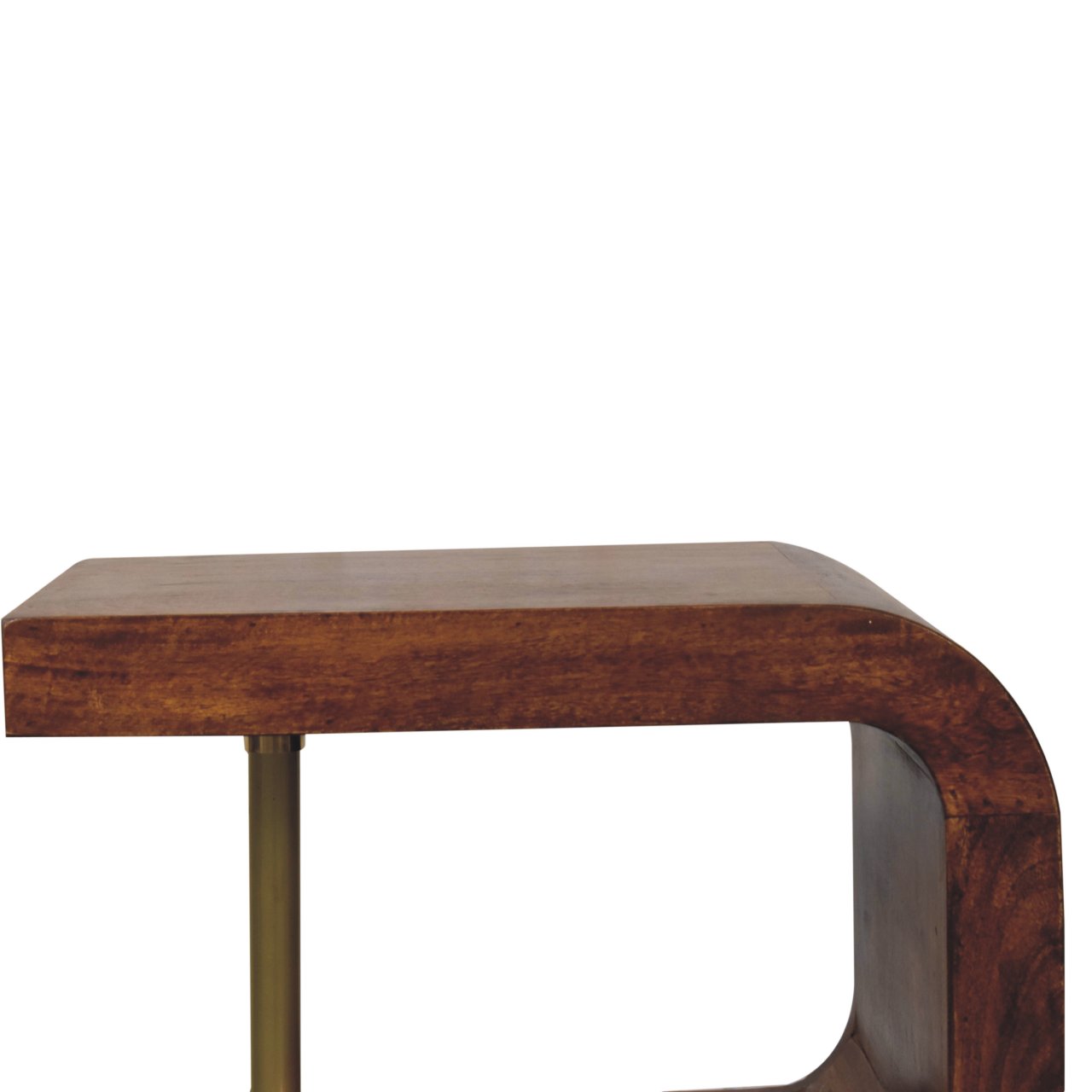 Solid Mango Wood Chestnut Finished S-Curve Brass Detail Bedside - Image 4