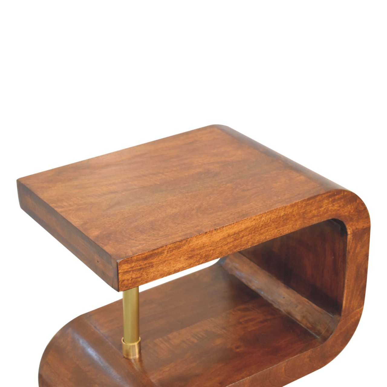 Solid Mango Wood Chestnut Finished S-Curve Brass Detail Bedside - Image 5