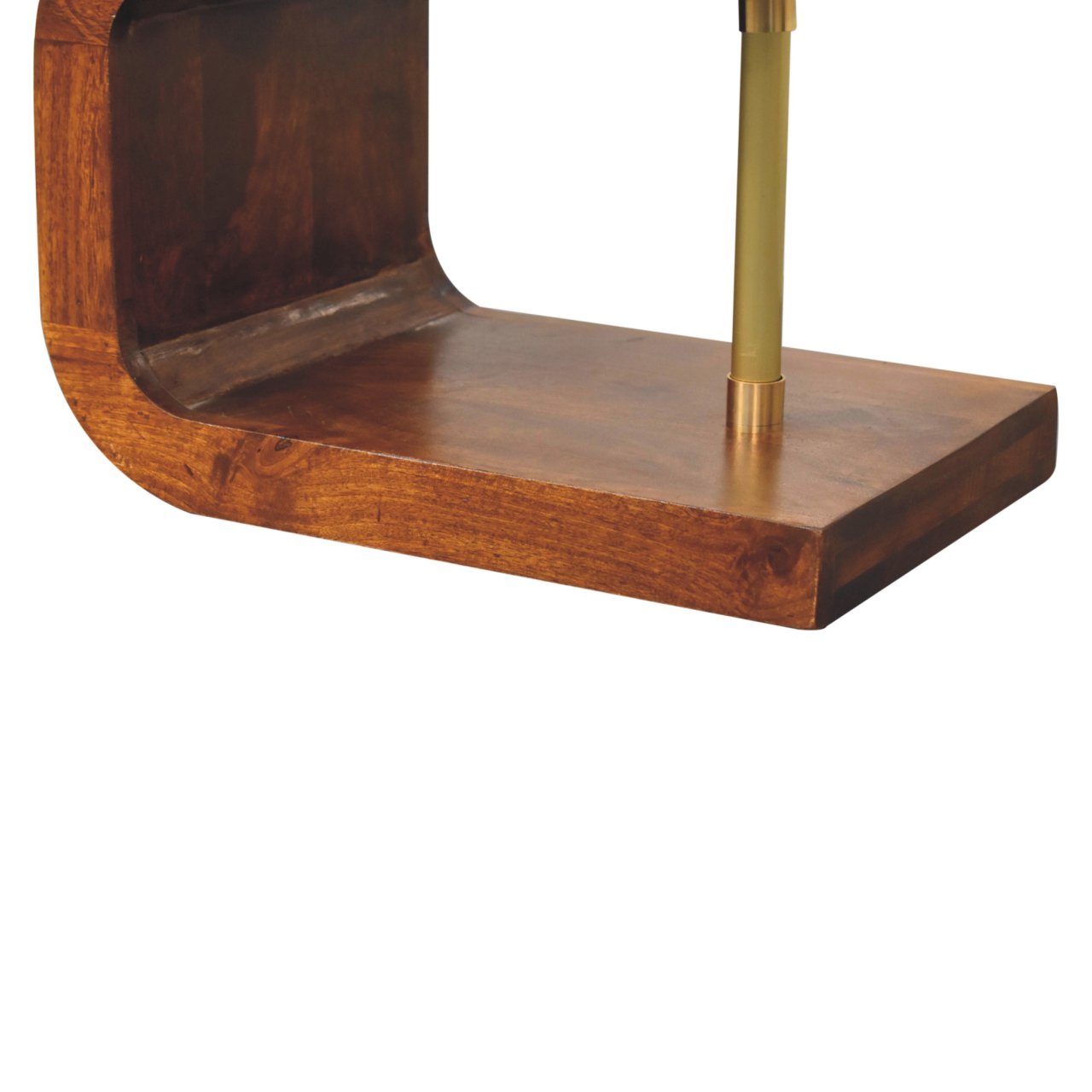 Solid Mango Wood Chestnut Finished S-Curve Brass Detail Bedside - Image 6