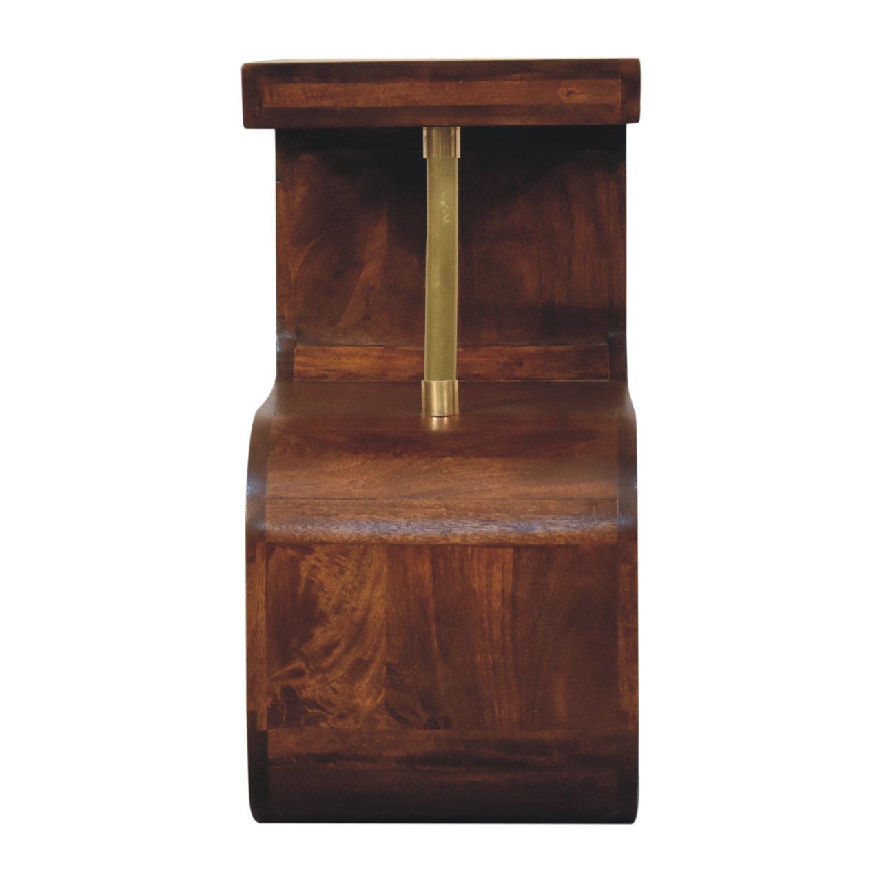 Solid Mango Wood Chestnut Finished S-Curve Brass Detail Bedside - Image 7