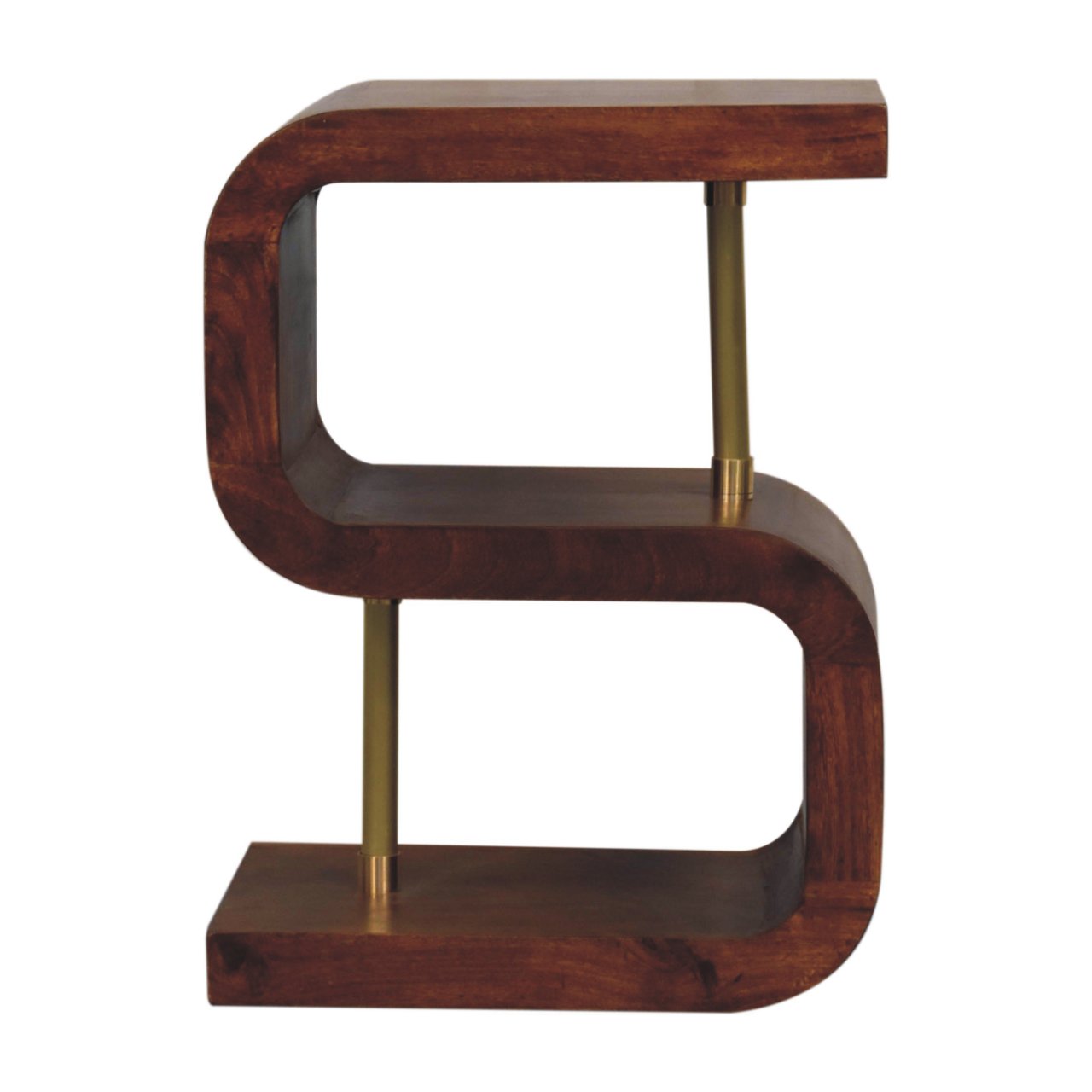 Solid Mango Wood Chestnut Finished S-Curve Brass Detail Bedside - Image 8