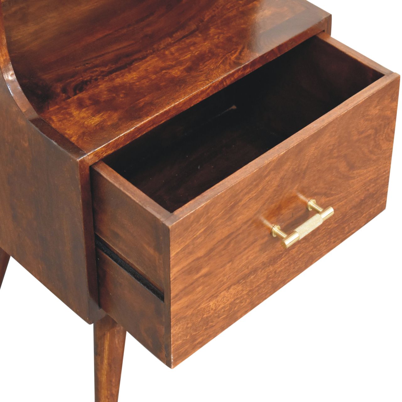 Solid Mango Wood Chestnut Finished 1 Drawer T-bar Handle High Back Bedside - Image 5
