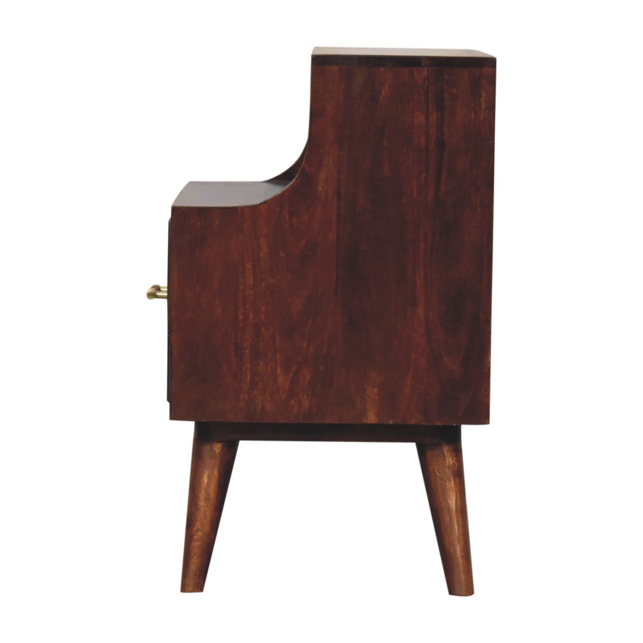 Solid Mango Wood Chestnut Finished 1 Drawer T-bar Handle High Back Bedside - Image 8