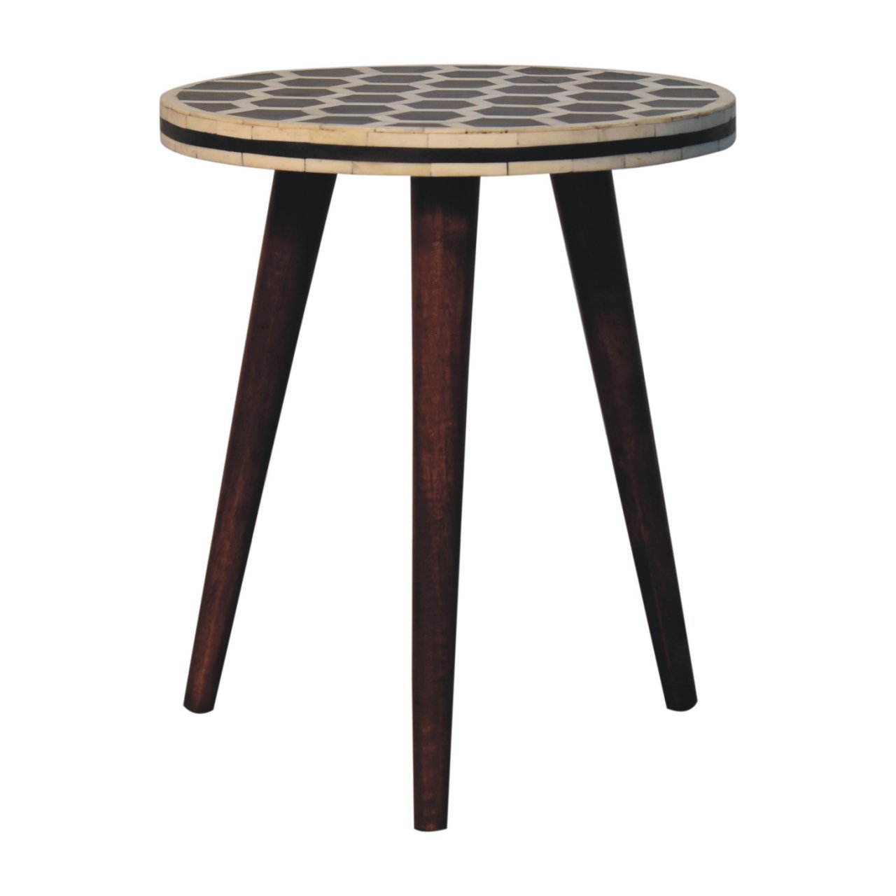 Solid Mango Wood Honey Caramel Finished Bone Inlay Tripod Stool