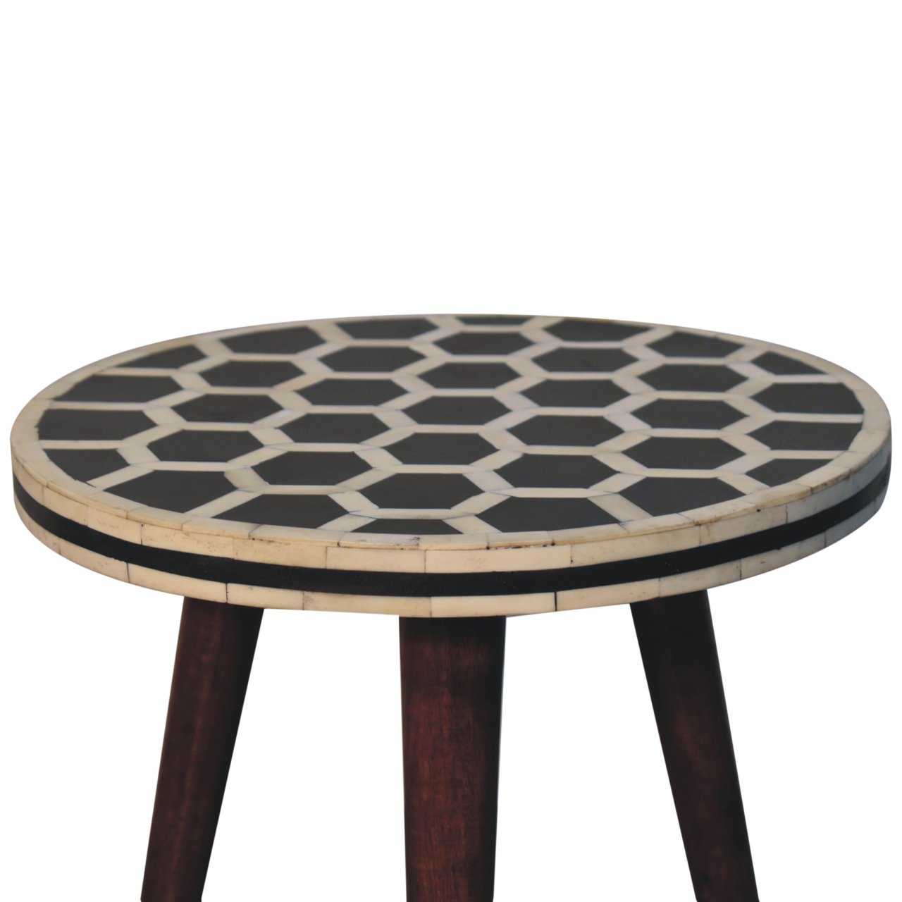 Solid Mango Wood Honey Caramel Finished Bone Inlay Tripod Stool - Image 2