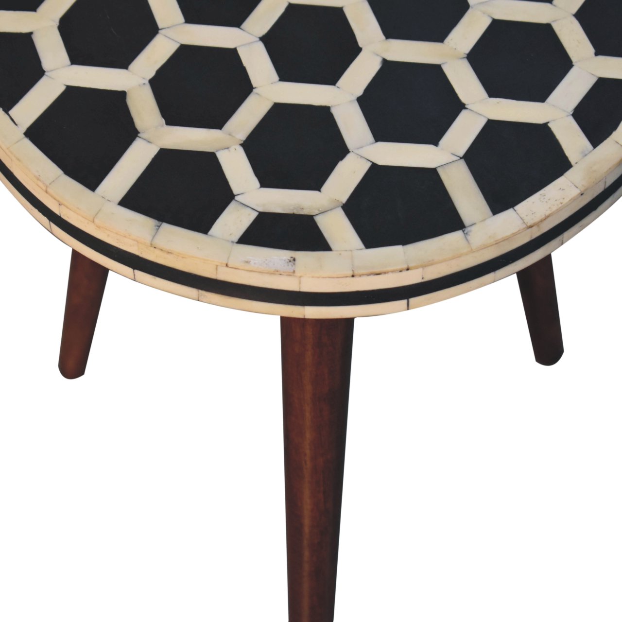 Solid Mango Wood Honey Caramel Finished Bone Inlay Tripod Stool - Image 3