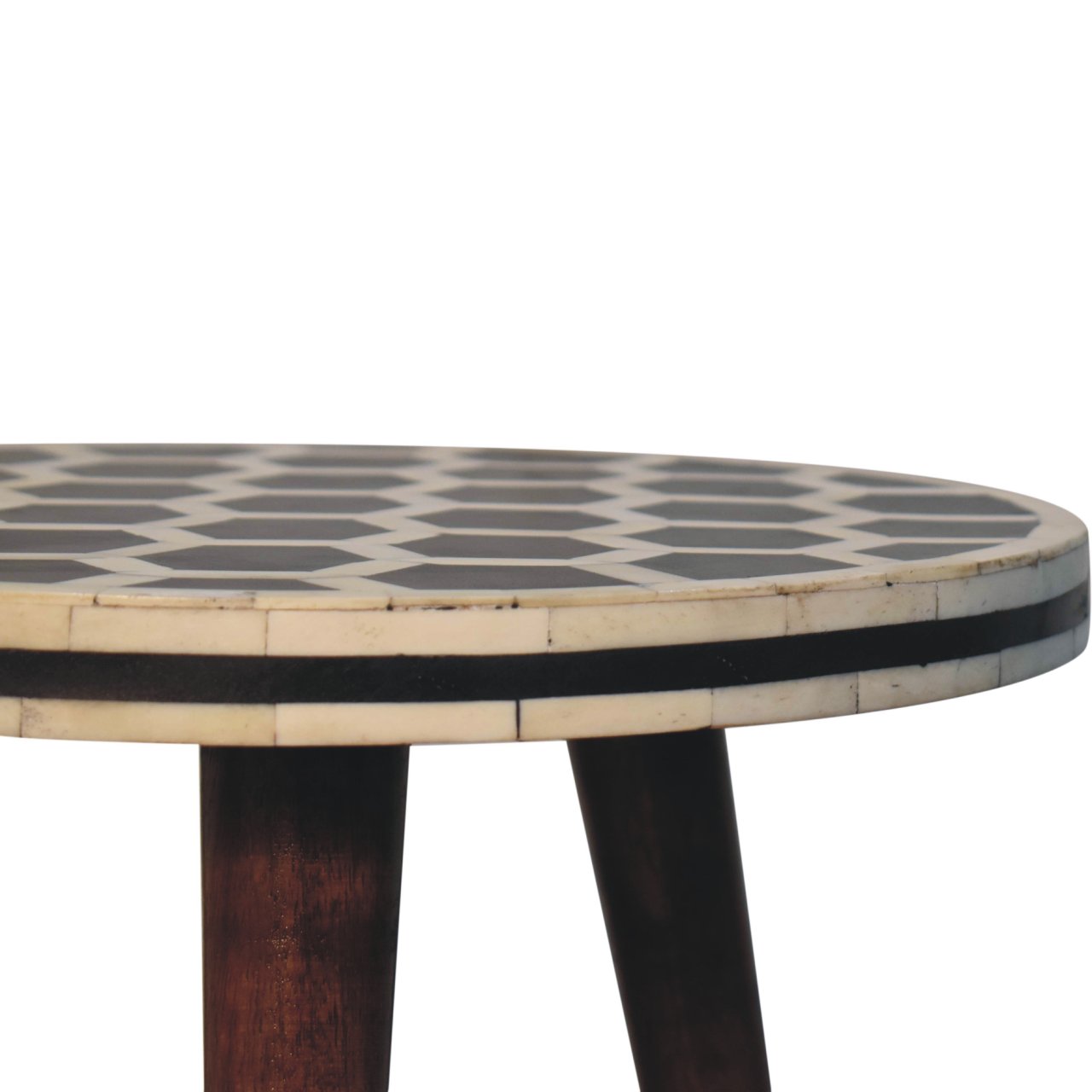 Solid Mango Wood Honey Caramel Finished Bone Inlay Tripod Stool - Image 4