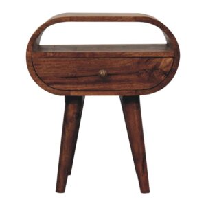 Solid Mango Wood Honey Caramel Finished 1 Drawer Rounded Bedside with Open Slot