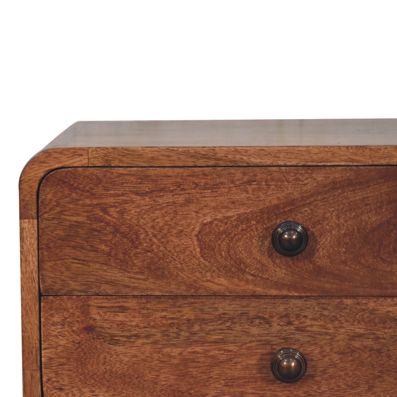 Solid Mango Wood Curved Honey Caramel Finished 2 Drawer Bedside - Image 6