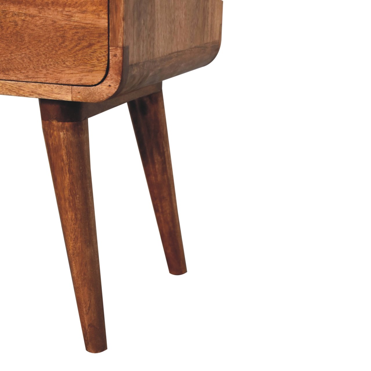Solid Mango Wood Curved Honey Caramel Finished 2 Drawer Bedside - Image 3