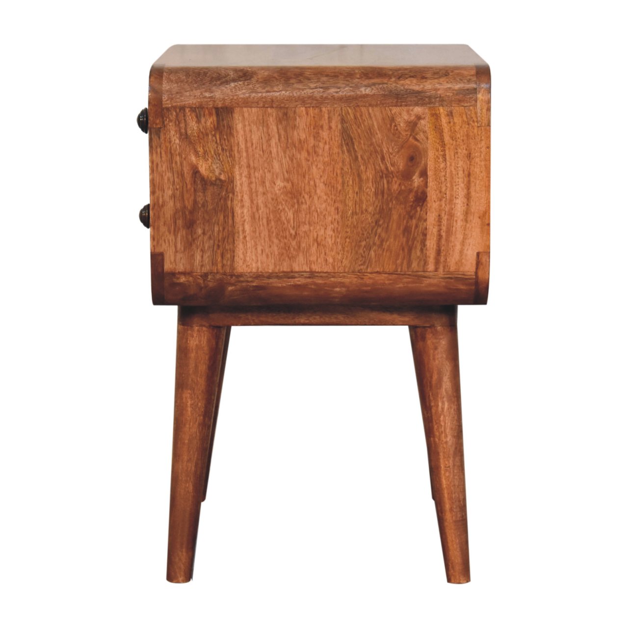 Solid Mango Wood Curved Honey Caramel Finished 2 Drawer Bedside - Image 2