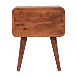 Solid Mango Wood Curved Honey Caramel Finished 2 Drawer Bedside