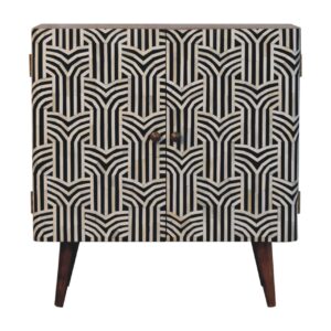 Solid Mango Wood Honey Caramel Finished 2 Door Edessa Bone Inlay Cabinet
