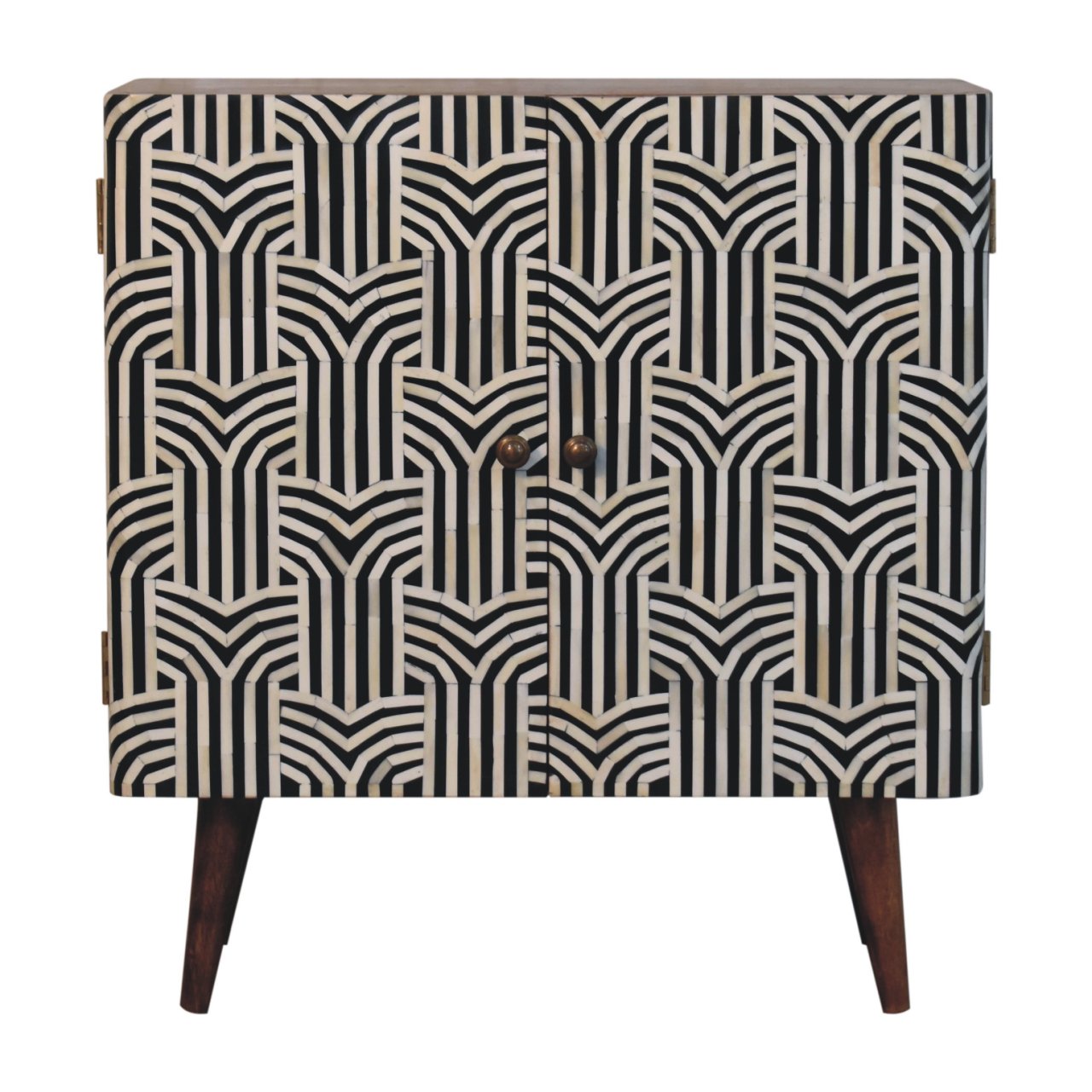 Solid Mango Wood Honey Caramel Finished 2 Door Edessa Bone Inlay Cabinet