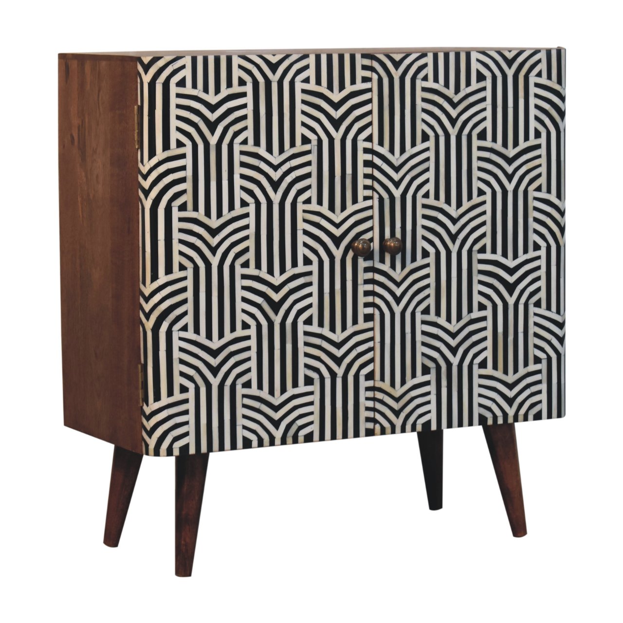 Solid Mango Wood Honey Caramel Finished 2 Door Edessa Bone Inlay Cabinet - Image 2