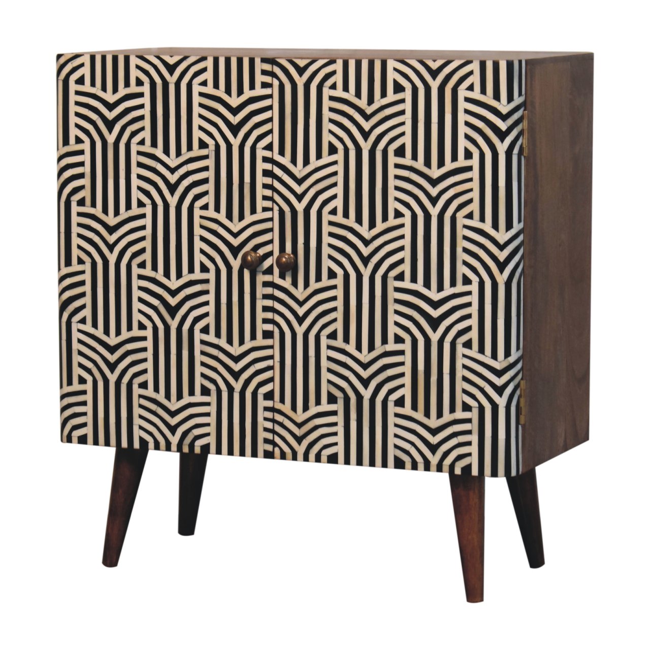 Solid Mango Wood Honey Caramel Finished 2 Door Edessa Bone Inlay Cabinet - Image 3
