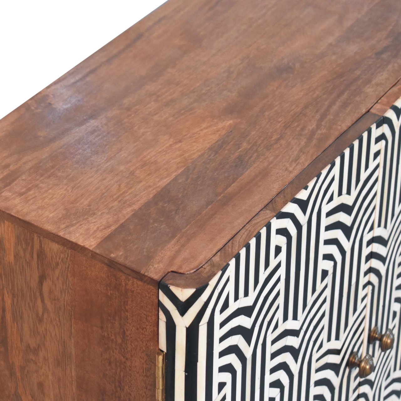 Solid Mango Wood Honey Caramel Finished 2 Door Edessa Bone Inlay Cabinet - Image 5
