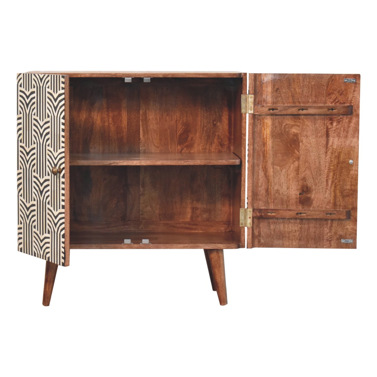 Solid Mango Wood Honey Caramel Finished 2 Door Edessa Bone Inlay Cabinet - Image 6