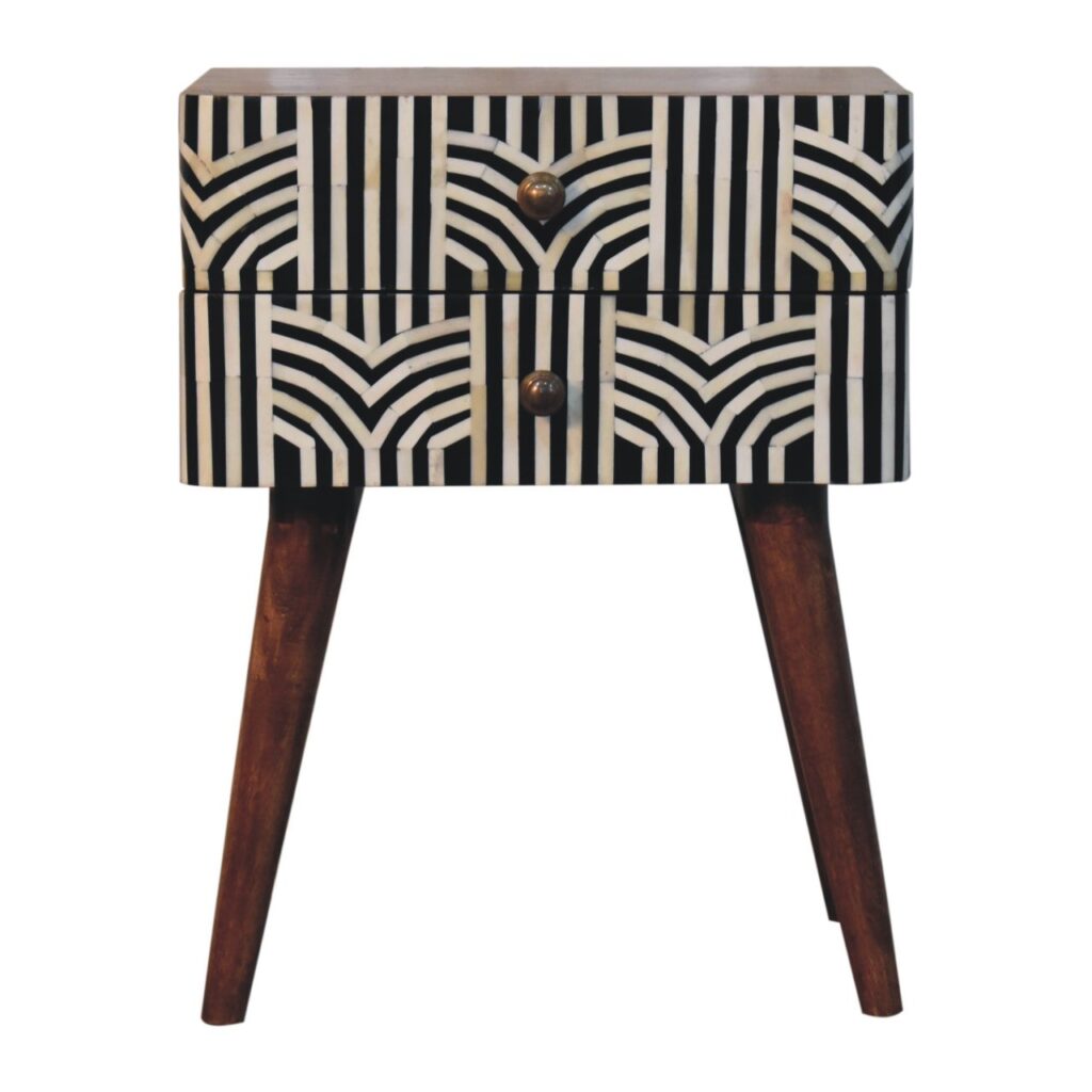 Solid Mango Wood Honey Caramel Finished 2 Drawer Edessa Bone Inlay Bedside