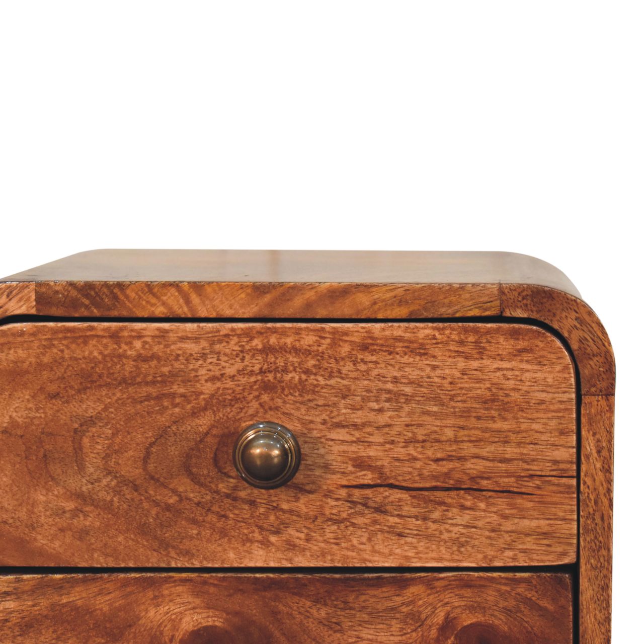 Solid Mango Wood Honey Caramel Finished 2 Drawer Mini Curved Wall Mounted Bedside - Image 4