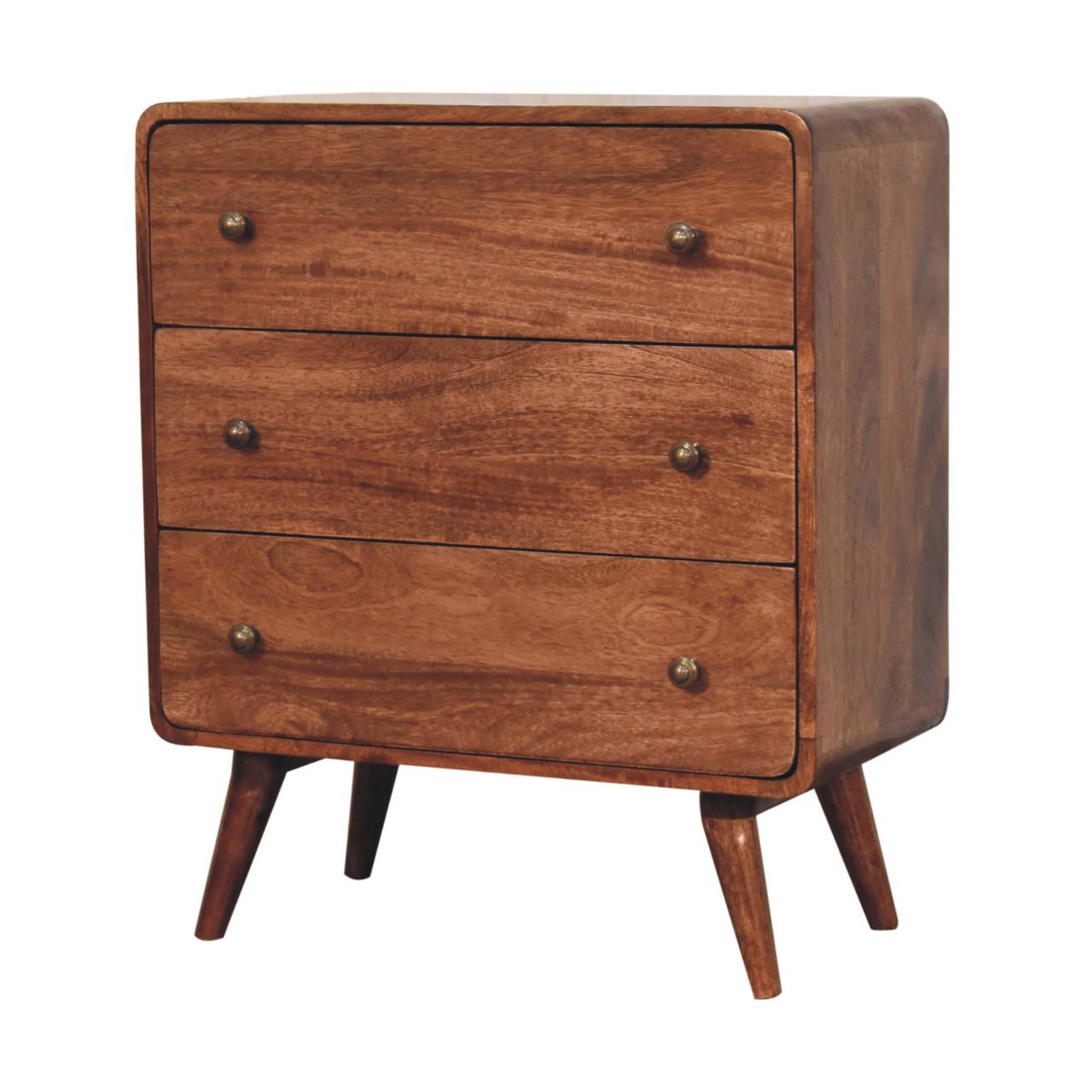 Solid Mango Wood Honey Caramel Finished Curved 3 Drawer Chest