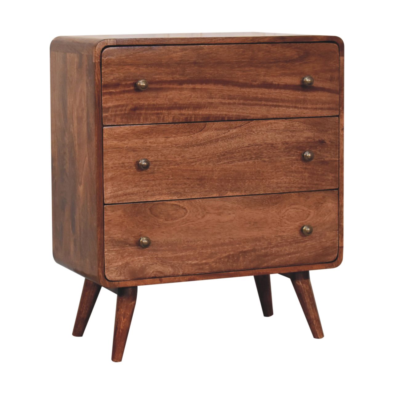 Solid Mango Wood Honey Caramel Finished Curved 3 Drawer Chest - Image 2