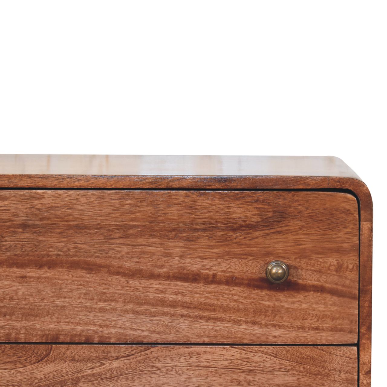 Solid Mango Wood Honey Caramel Finished Curved 3 Drawer Chest - Image 3