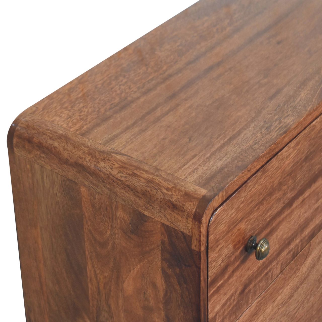 Solid Mango Wood Honey Caramel Finished Curved 3 Drawer Chest - Image 4