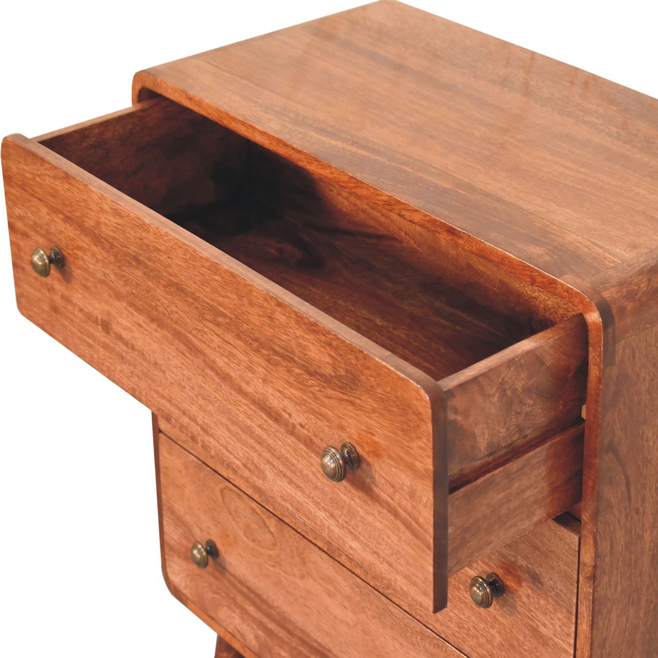 Solid Mango Wood Honey Caramel Finished Curved 3 Drawer Chest - Image 5
