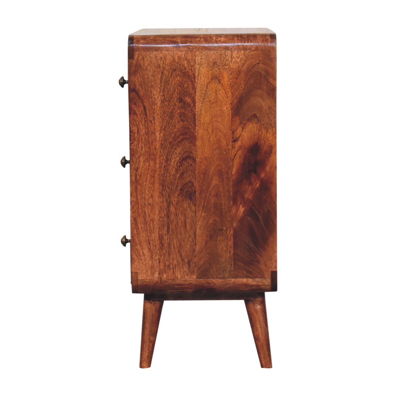 Solid Mango Wood Honey Caramel Finished Curved 3 Drawer Chest - Image 7