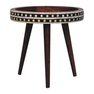 Solid Mango Wood Honey Caramel Finished Small Patterned Nordic Style End Table