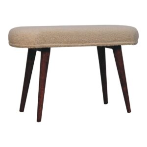 Solid Mango Wood Honey Caramel Finished Upholstered Boucle Cream Nordic Bench