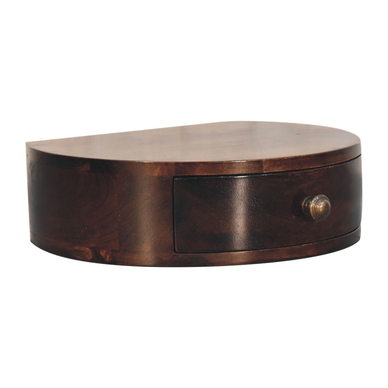 Solid Mango Wood California Walnut Finished 1 Drawer Wall Mounted Rounded Bedside - Image 2