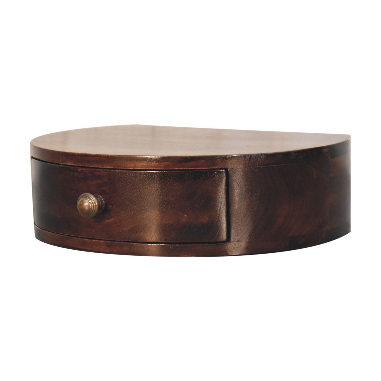 Solid Mango Wood California Walnut Finished 1 Drawer Wall Mounted Rounded Bedside - Image 3