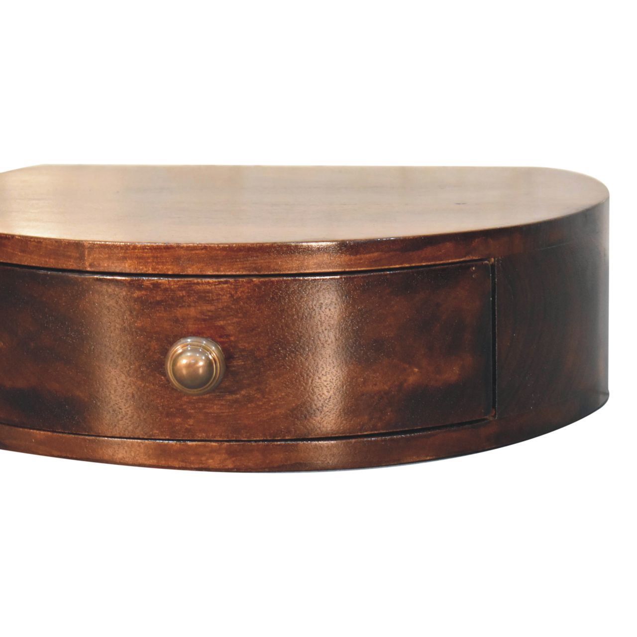 Solid Mango Wood California Walnut Finished 1 Drawer Wall Mounted Rounded Bedside - Image 4