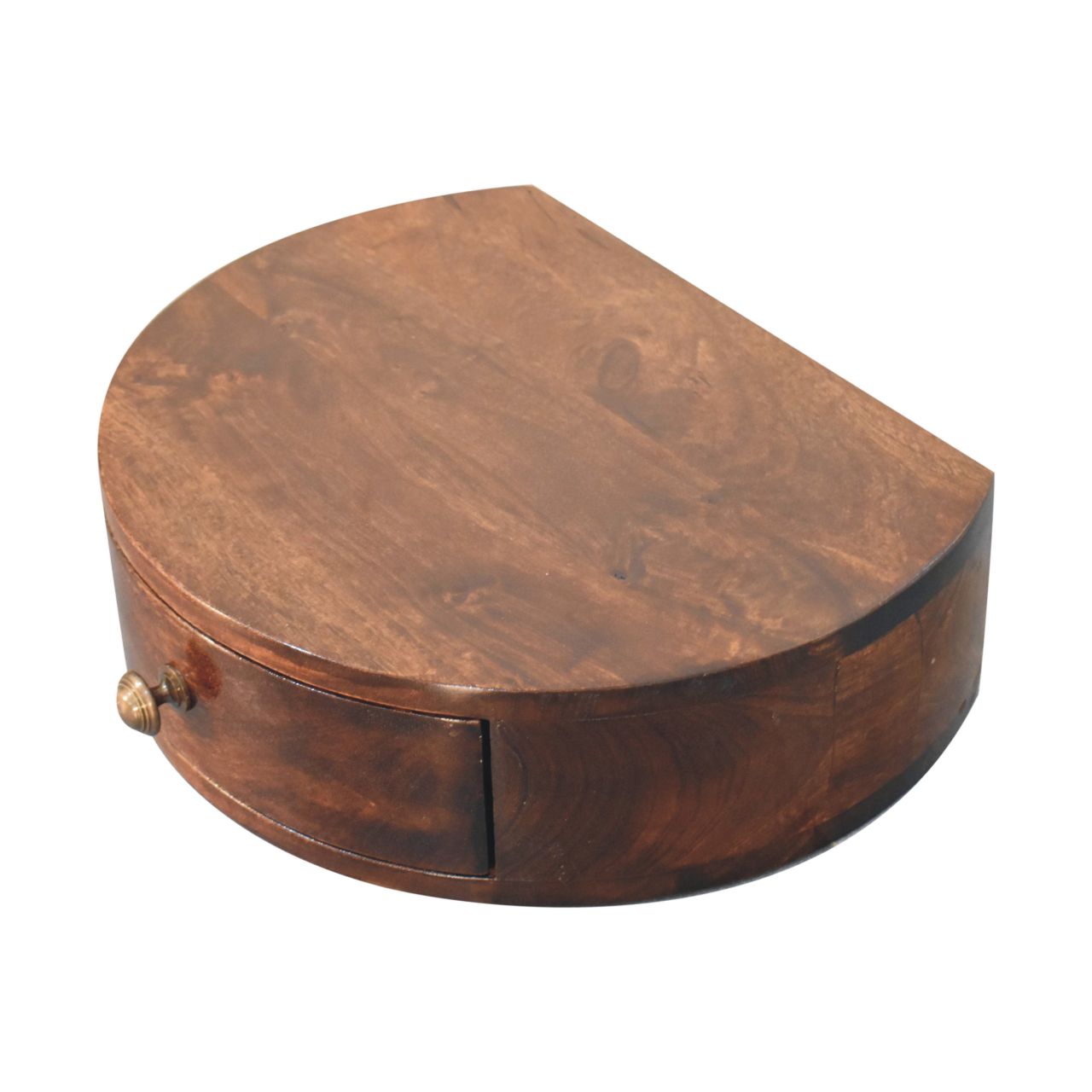 Solid Mango Wood California Walnut Finished 1 Drawer Wall Mounted Rounded Bedside - Image 5