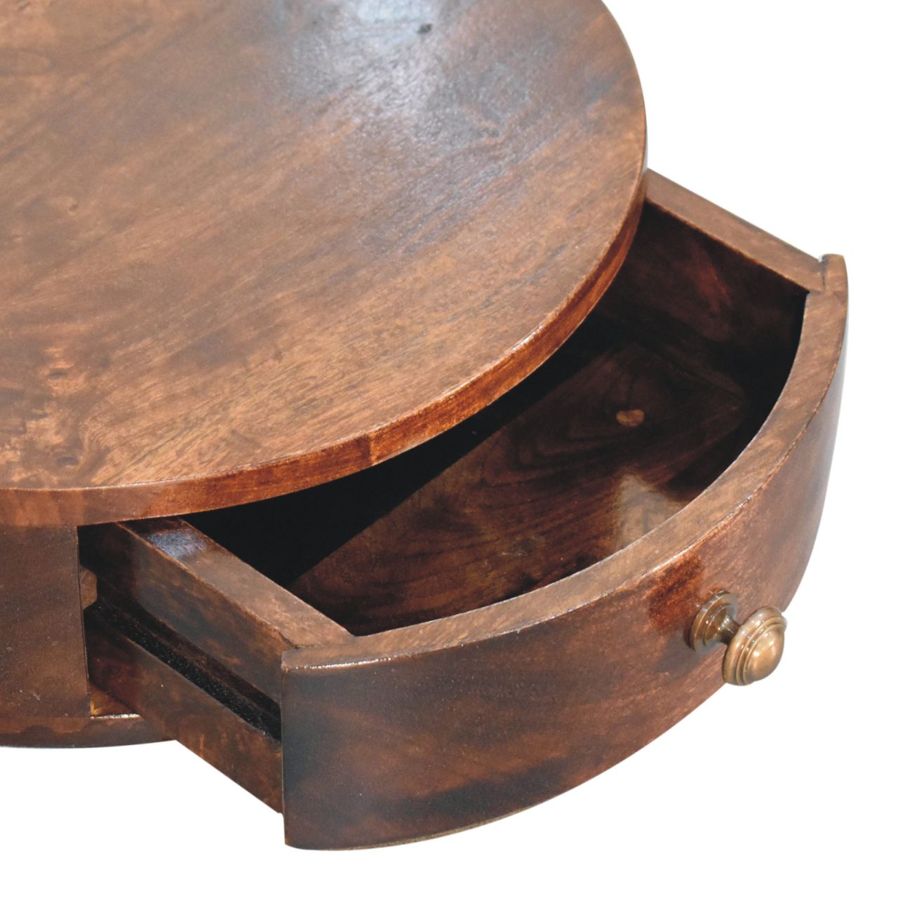 Solid Mango Wood California Walnut Finished 1 Drawer Wall Mounted Rounded Bedside - Image 6