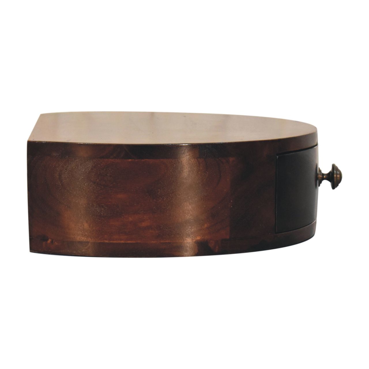 Solid Mango Wood California Walnut Finished 1 Drawer Wall Mounted Rounded Bedside - Image 7